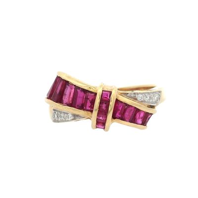 18K Yellow Gold Ribbon Ring with 2.10 CTW in Rubies & Diamonds