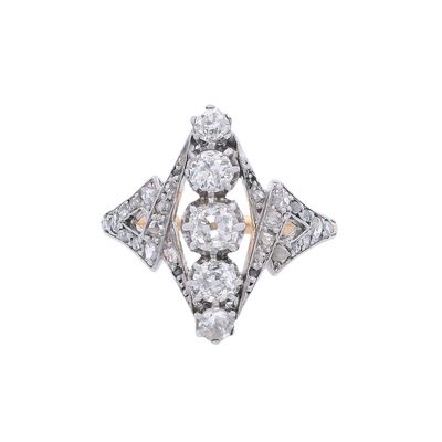 Edwardian 18K Yellow Gold & Platinum Ring with Diamond