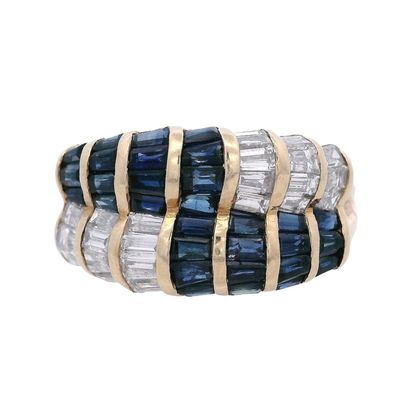 18K Yellow Gold Ring with 2.65 CTW in Blue Sapphire & Diamonds