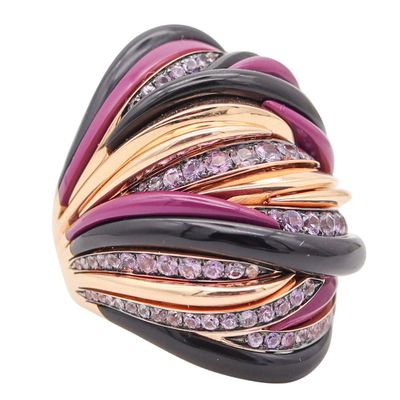 FAWAZ GRUOSI Cocktail Ring In 18Kt Pink Gold With 3.80 Cts Sapphires & Agathe