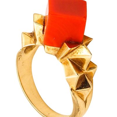 Tiffany & Co. 1970 By Donald Claflin Sculptural Ring In 18Kt Yellow Gold With Coral
