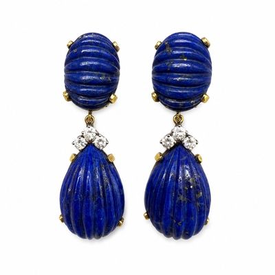 CELLINO 18K Yellow Gold Lapis Lazuli & Diamond Earrings