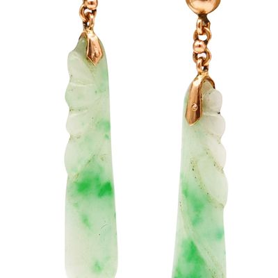 Dangle Earrings With Organic Motifs In 14Kt Yellow Gold And Jade