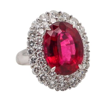 SABBADINI Milano Cocktail Ring In Platinum With 15.32 Ctw in Diamonds And Rubellite