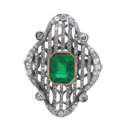 Vintage 18K Yellow & White Gold Ring with 5.10 CTW in Emerald & Diamonds