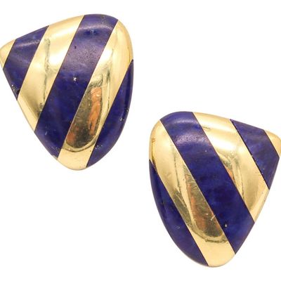 TIFFANY & CO. 1979 Angela Cummings Clips Earrings In 18Kt Gold And Lapis Lazuli