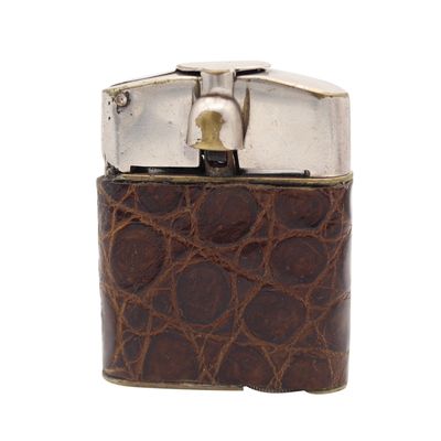 BENEY 1926 England Art Deco Semi Automatic Petrol Lighter With Lizard Leather
