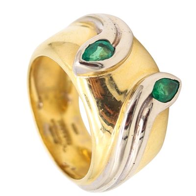 TIFFANY & CO. Snakes Cocktail Ring In Two Tones 18Kt Gold With Muzo Emeralds