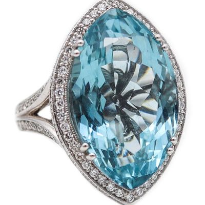 Fred Leighton Cocktail Ring In 18Kt Gold With 26.77 Ctw In Diamonds And Aquamarine
