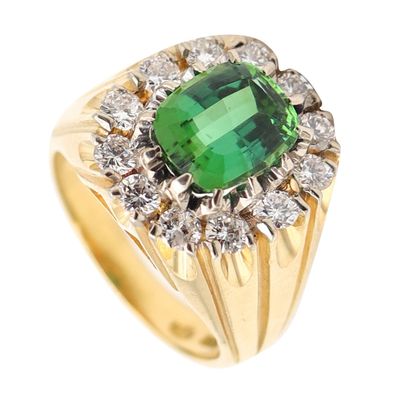 SPRITZER & FUHRMANN 1970 Ring In Solid 18Kt Gold Diamonds & GIA Tourmaline