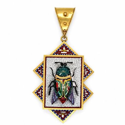 Victorian Circa 1870 18K Yellow Gold Micro-mosaic Locket/Pendant