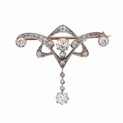 EDWARDIAN 1905 Belle Epoque Brooch In 18Kt Gold platinum With 2.74 Ctw In Diamonds