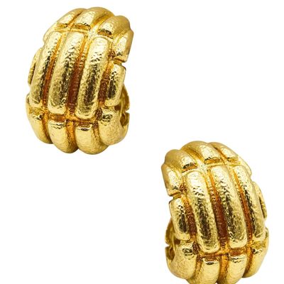 DAVID WEBB 1970 Hoops Earrings In Solid Hammered 18Kt Yellow Gold