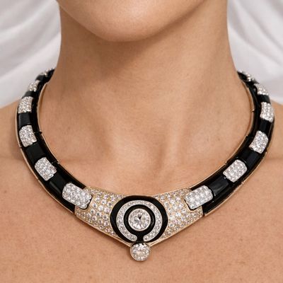 18K Yellow Gold Necklace with 27.50 CTW in Diamond & Onyx