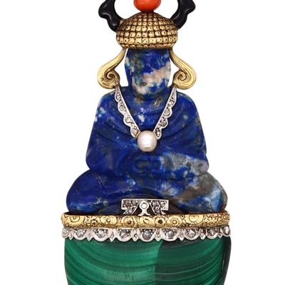 Sasportas 1925 Paris Art Deco Buddha Pendant In 18Kt With Diamonds Lapis And Malachite