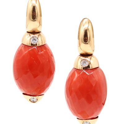 ANGELETTI ROMA Dangle Hoops Earrings In 18Kt Gold With Diamonds & Corals