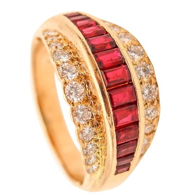 OSCAR HEYMAN Cocktail Ring In 18Kt Gold With 2.64 Ctw In Diamonds And Rubies