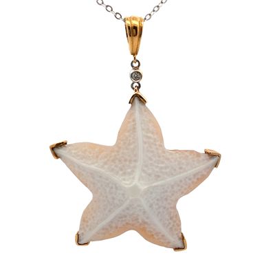 Italian 18K Yellow Gold Starfish Earrings with 0.12 CTW in Diamonds & Cameo