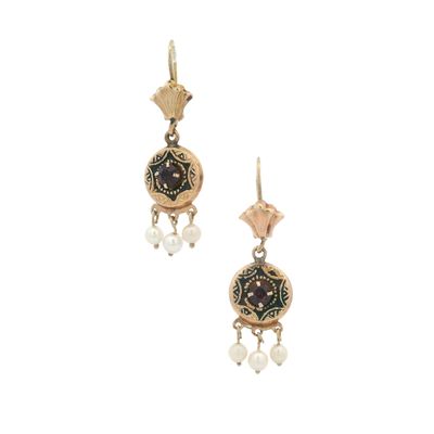 Antique 14K Yellow Gold Dangle Earrings with Amethyst & Pearl