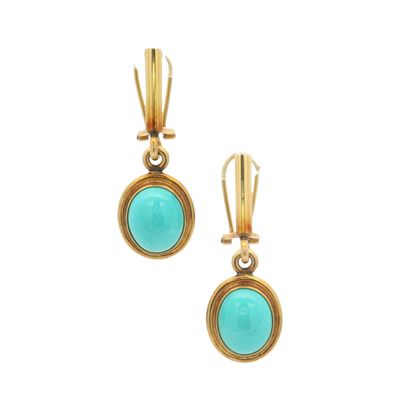 Antique 14K Yellow Gold Drop Earrings with 8.00 CTW in Turquoise