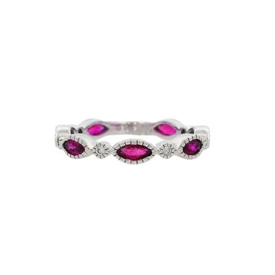 14K White Gold Eternity Band Ring with Rubies & Diamonds