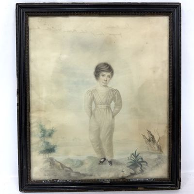 Antique 19th C. English Watercolor Painting of Boy