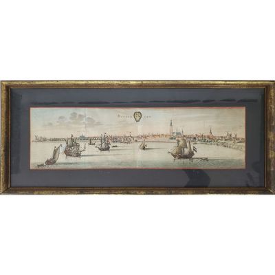 Antique Colored Copper Etching of Rotterdam, NL