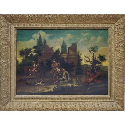 Signed Antique 18th C. French Painting Oil on Canvas