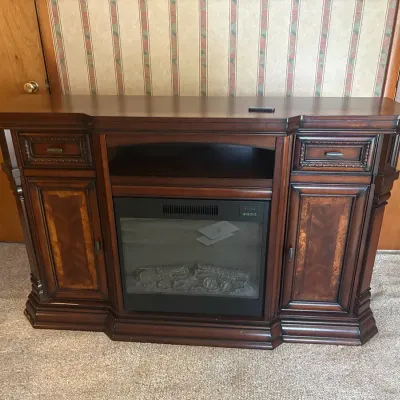 Wooden Entertainment Console With Built-In Electric Fireplace