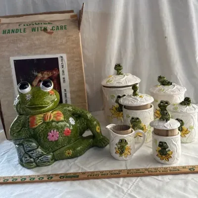 Frog MCM Cookie Jar, Canister Set & Sugar & Creamer