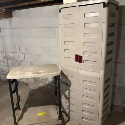 Suncast Plastic Storage Cabinet With Containers & Rolling Cart