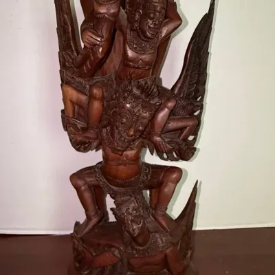 Sale Photo Thumbnail #146: Balinese Style Vishnu Riding Garuda Wood Sculpture 