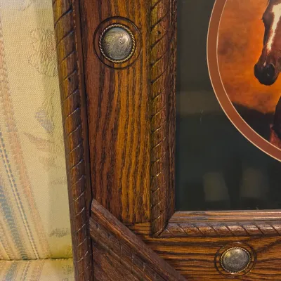 Nicely framed horses running artwork - frame has Conchos Beautiful heavy piece!