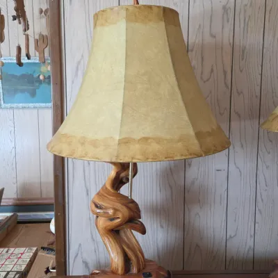Handcrafted rustic table lamp with organic twisted juniper wood base (1 of 2)