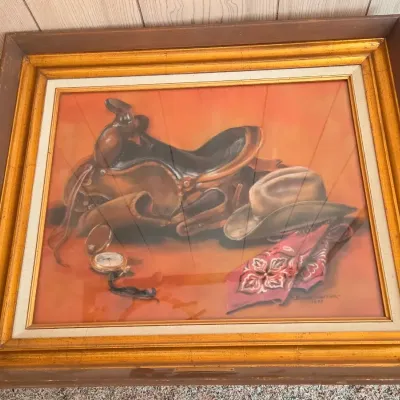 Framed wall art My gold watch & Saddle Barbara Schffner 1973