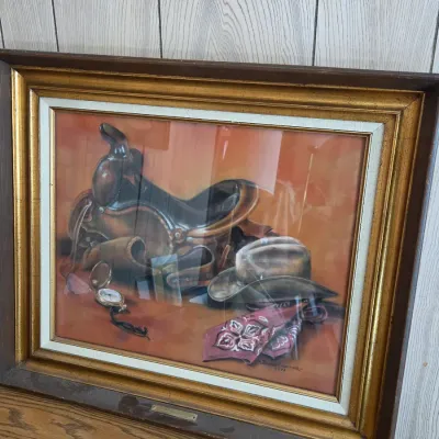 Framed wall art My gold watch & Saddle Barbara Schffner 1973