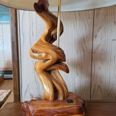 Handcrafted rustic table lamp with organic twisted juniper wood base (1 of 2)