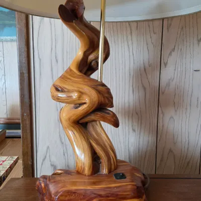 Handcrafted rustic table lamp with organic twisted juniper wood base (1 of 2)