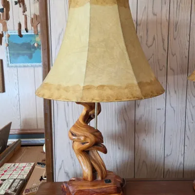 Handcrafted rustic table lamp with organic twisted juniper wood base (1 of 2)