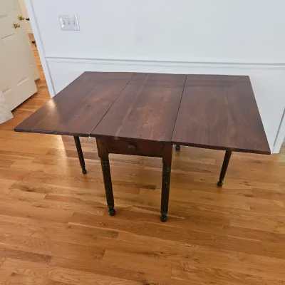 Sale Photo Thumbnail #22: Antique drop leaf table with drawer