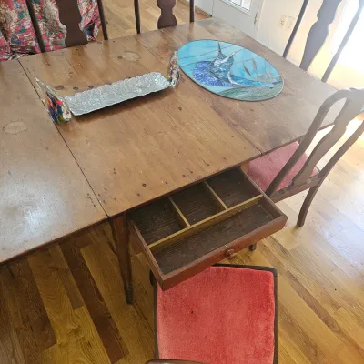 Sale Photo Thumbnail #50: Beautiful large dropleaf table with 8 chairs and drawer