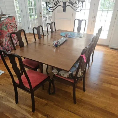 Sale Photo Thumbnail #48: Beautiful large dropleaf table with 8 chairs and drawer