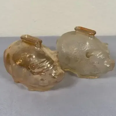 Pair of Amber & Clear Pressed-Glass Piggy Banks