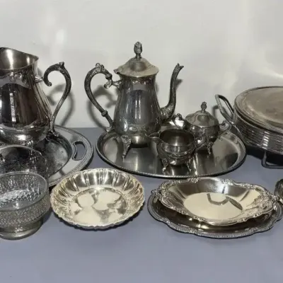 Mixed Silverplate & Stainless Serving Ware Collection
