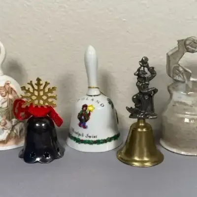 Homco, Poland Holiday & Signed Pottery Bells – 5-Piece Lot