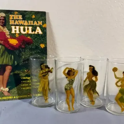 Hawaiian Hula Dancer Drinking Glasses & The Hawaiian Hula Book