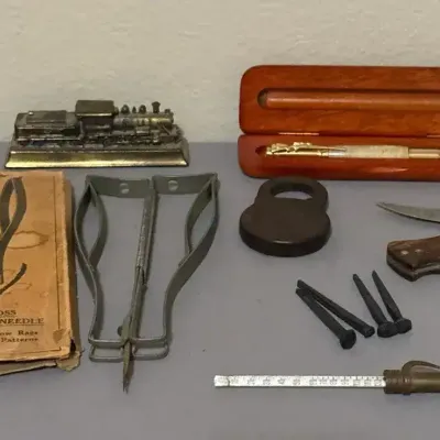 Mixed Vintage Curio Lot with Boker Knife, Padlock & Novelty Pen