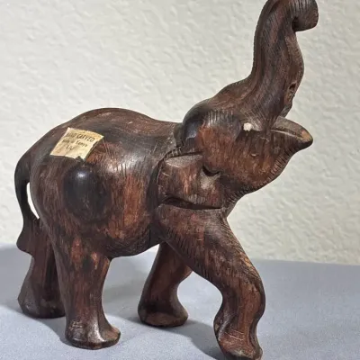 Hand-Carved Kenyan Wood Elephant Sculpture – Approx. 7 Inches