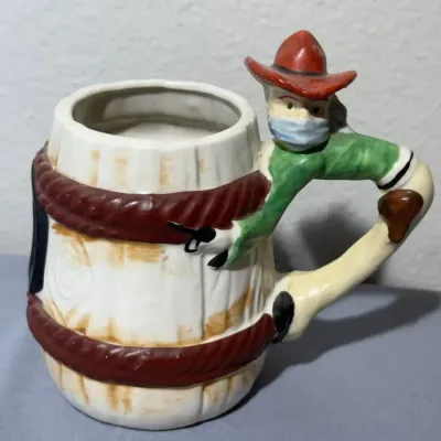 Cowboy & Barrel Figural Ceramic Mug