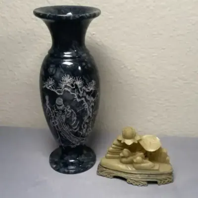 Heavy Dragon Vase & Carved Lotus-Frog Decorative Piece